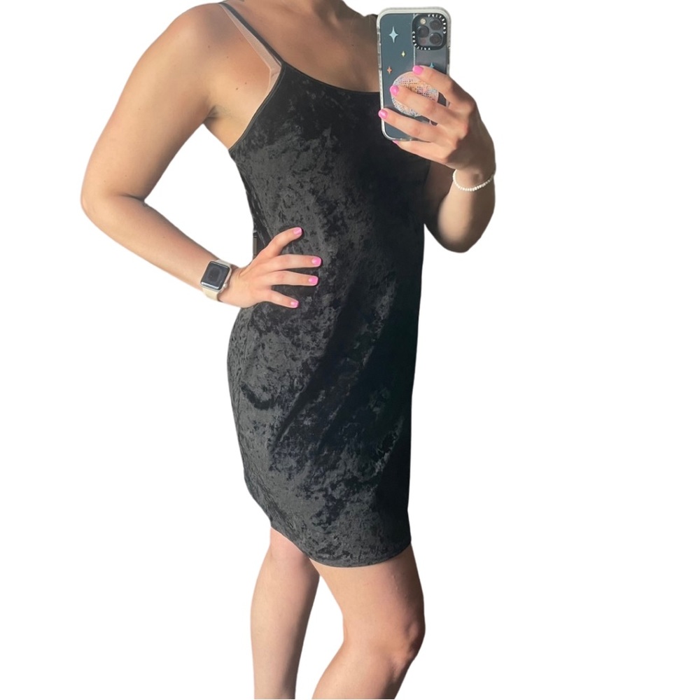 VTG 90s Crushed Black Velvet Babydoll Dress - Picture 2 of 5